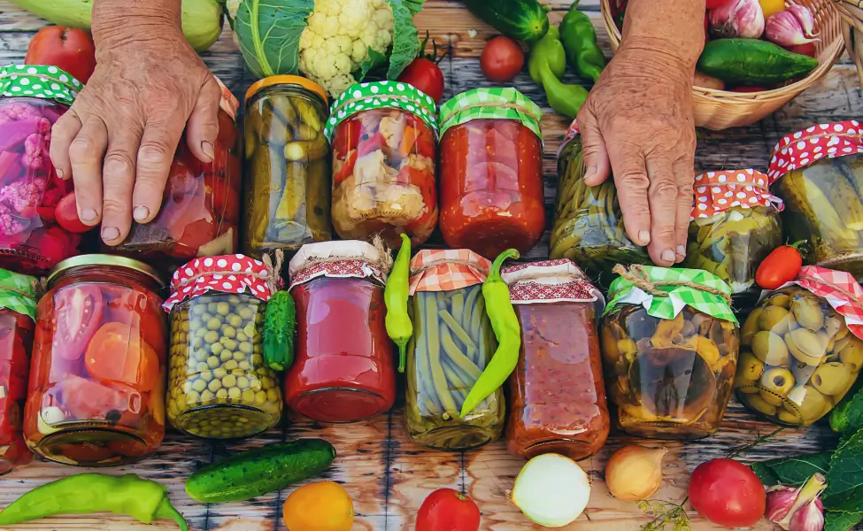 Jars with preserved vegetables for the winter